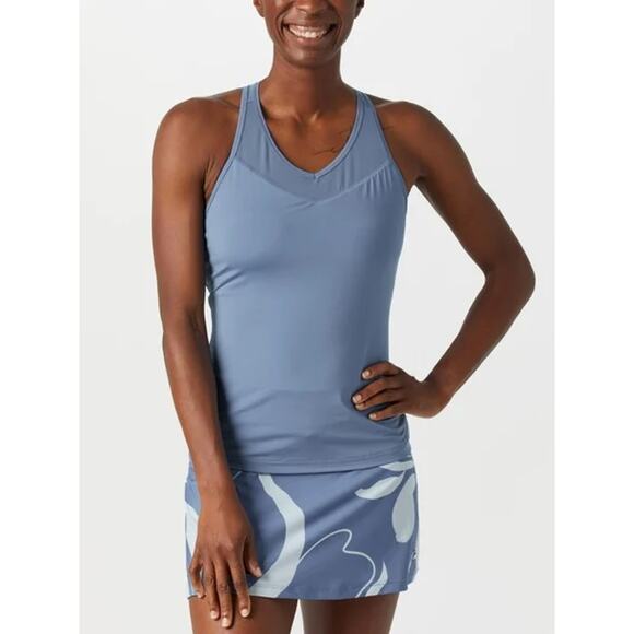 Fila Women's Center Court Mesh Racer Tank Top Sz M Blue Built-In Bra Activewear - Picture 1 of 7